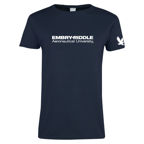  Womens Short Sleeve Navy Tee - ERAU Wordmark