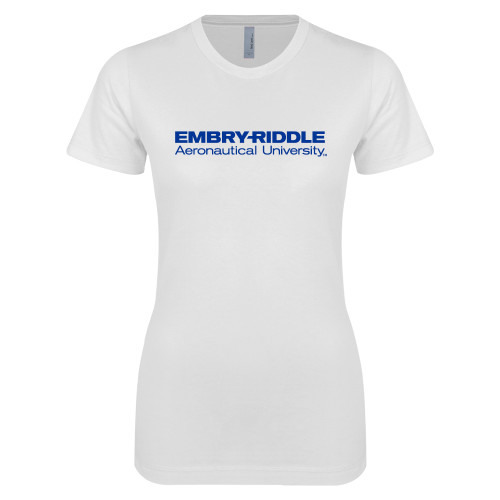 Next Level Womens White Boyfriend Tee - ERAU Wordmark