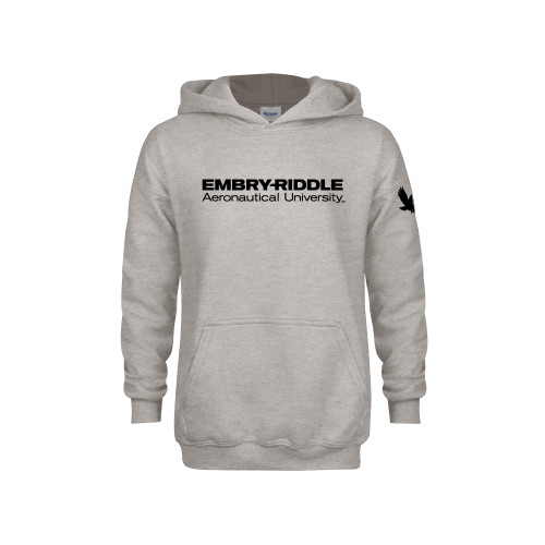  Youth Grey Fleece Hood - ERAU Wordmark