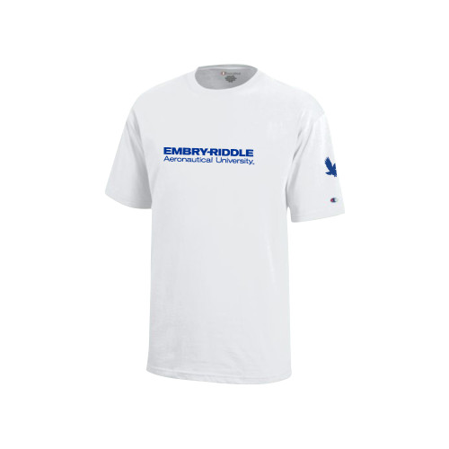  Champion Youth White Short Sleeve Tee - ERAU Wordmark