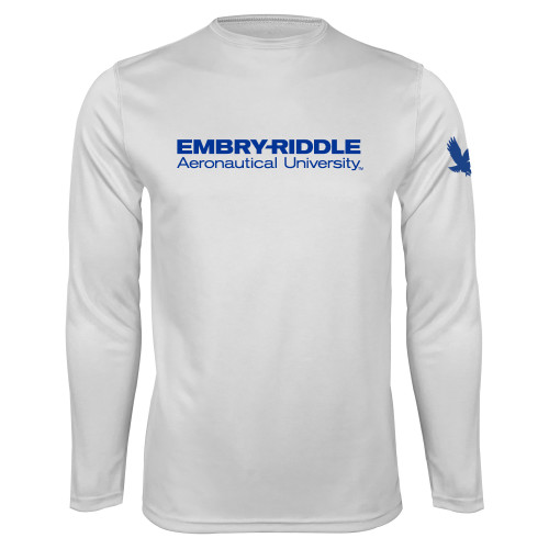  White Performance Long Sleeve Shirt - ERAU Wordmark