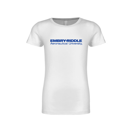  Next Level Girls White Fashion Fit T Shirt - ERAU Wordmark