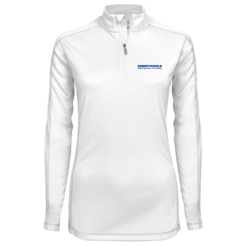  Syntrel Womens White Interlock 1/4 Zip - ERAU Wordmark