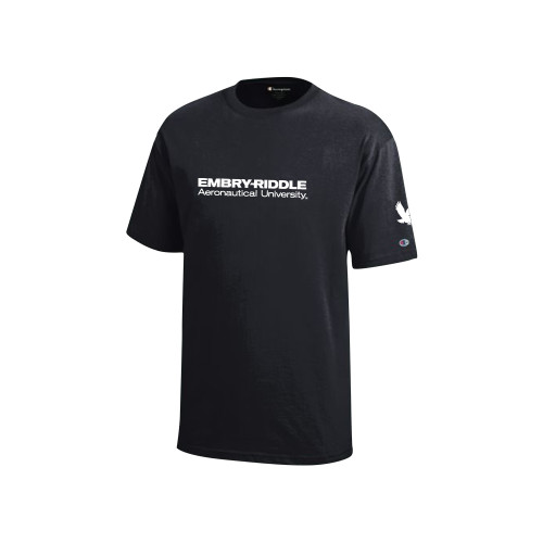  Champion Youth Black Short Sleeve Tee - ERAU Wordmark