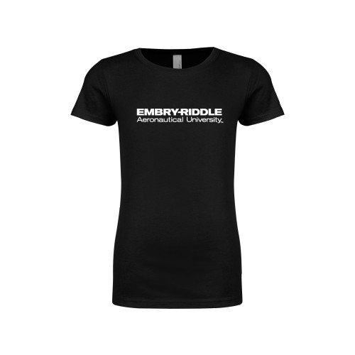  Next Level Girls Black Fashion Fit T Shirt - ERAU Wordmark