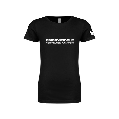  Next Level Girls Black Fashion Fit T Shirt - ERAU Wordmark