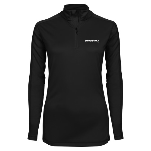  Syntrel Womens Black Interlock 1/4 Zip - ERAU Wordmark