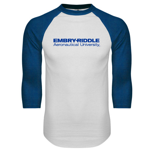  White/Royal Raglan Baseball T Shirt - ERAU Wordmark