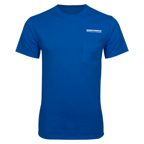  Royal T Shirt w/Pocket - ERAU Wordmark