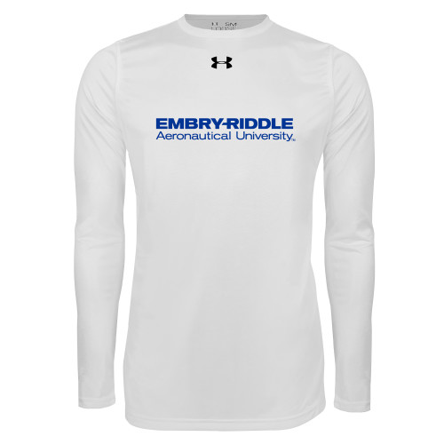  Under Armour White Long Sleeve Tech Tee - ERAU Wordmark