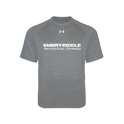  Under Armour Youth Grey Tech Tee - ERAU Wordmark
