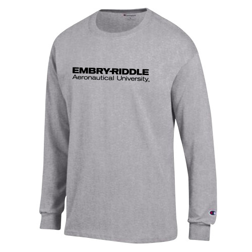  Champion Oxford Grey Long Sleeve T Shirt - ERAU Wordmark