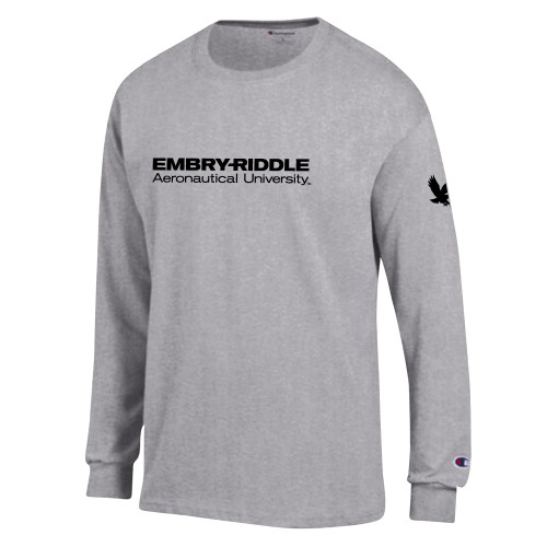  Champion Oxford Grey Long Sleeve T Shirt - ERAU Wordmark