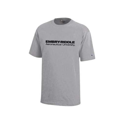  Champion Youth Grey Short Sleeve Tee - ERAU Wordmark