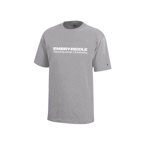 Champion Youth Grey Short Sleeve Tee - ERAU Wordmark