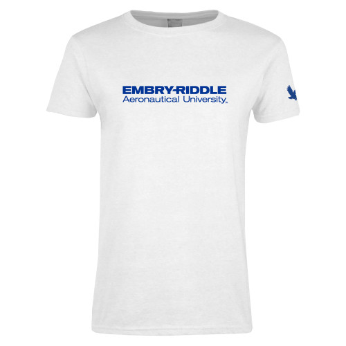  Womens White Short Sleeve Tee - ERAU Wordmark