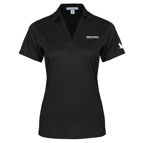  Womens Black Performance Fine Jacquard Polo - ERAU Wordmark