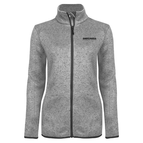  Womens Grey Heather Fleece Jacket - ERAU Wordmark