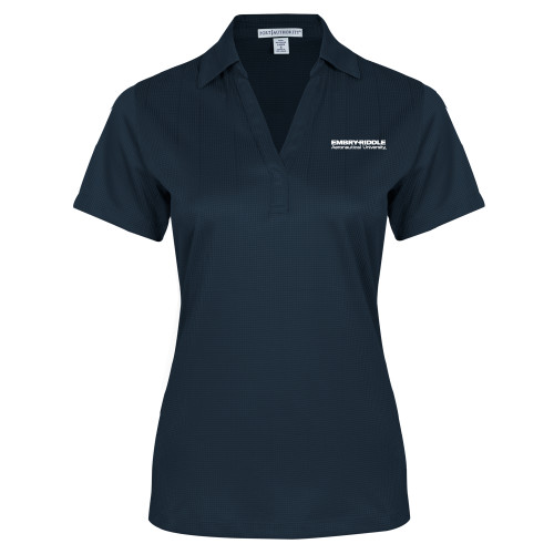  Womens Navy Performance Fine Jacquard Polo - ERAU Wordmark