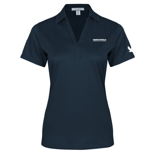 Womens Navy Performance Fine Jacquard Polo - ERAU Wordmark
