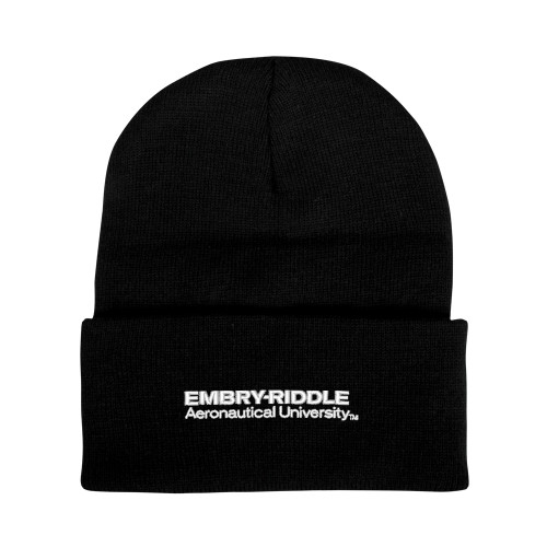  Black Knit Beanie w/Cuff - ERAU Wordmark
