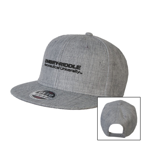  Heather Grey Wool Blend Flat Bill Snapback Hat - ERAU Wordmark