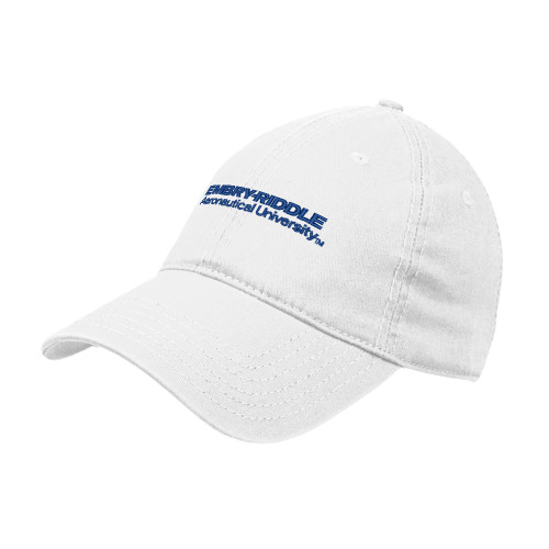  White Unstructured Adjustable Low Profile Hat - ERAU Wordmark