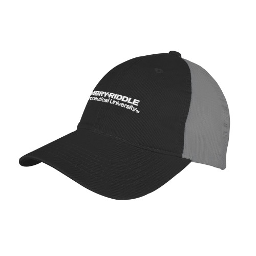  Black/Charcoal Mesh Back Unstructured Low Profile Hat - ERAU Wordmark