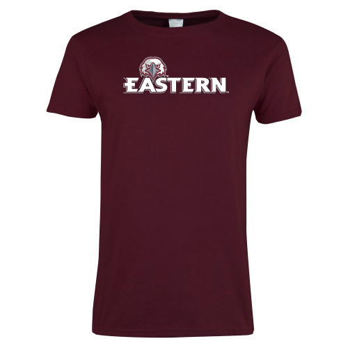  Womens Maroon Short Sleeve Tee - Eastern w/ Eagle Head