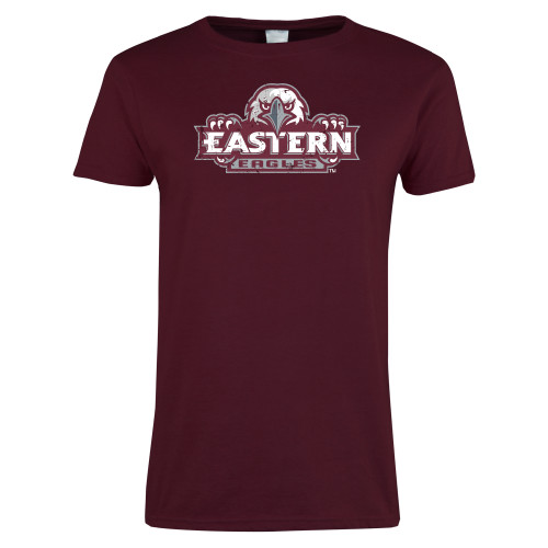  Womens Maroon Short Sleeve Tee - Official Logo Distressed