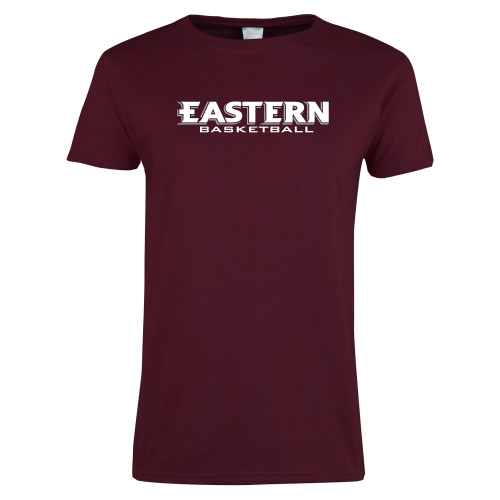  Womens Maroon Short Sleeve Tee - Basketball