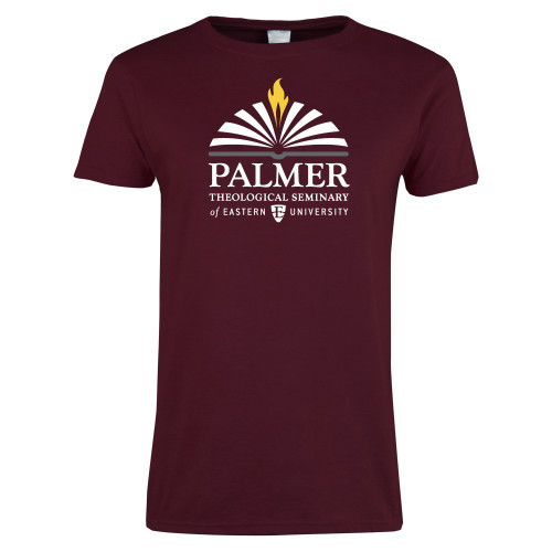  Womens Maroon Short Sleeve Tee - Palmer Theological Seminary of EU Stacked