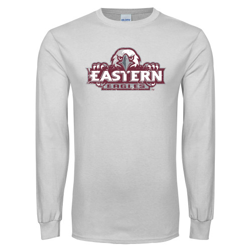  White Long Sleeve T Shirt - Official Logo Distressed