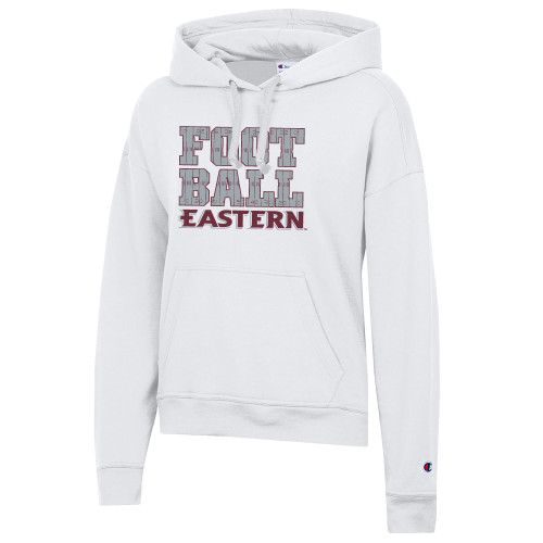  Champion Womens White Powerblend Pullover Hood - EU - Football Field Lines