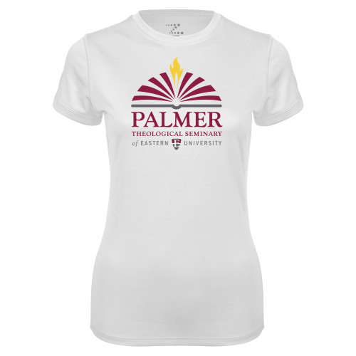  Womens White Performance Tee - Palmer Theological Seminary of EU Stacked