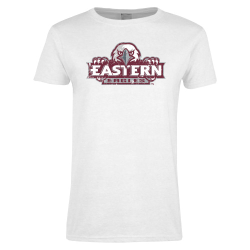  Womens White Short Sleeve Tee - Official Logo Distressed