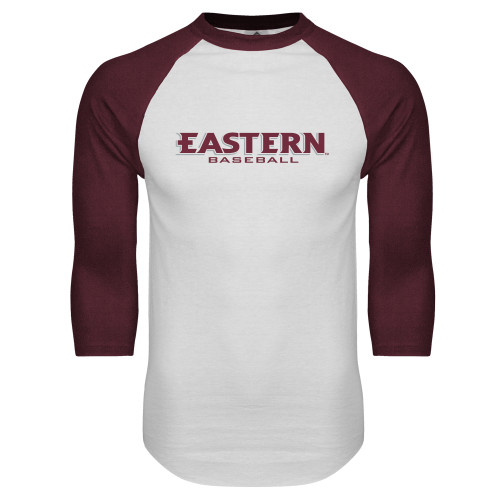  White/Maroon Raglan Baseball T Shirt - Baseball