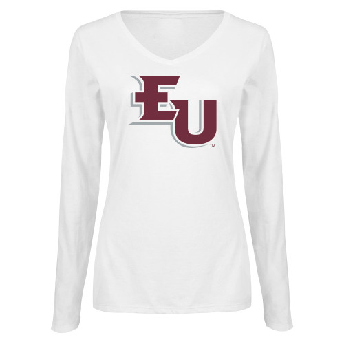  Womens White Long Sleeve V Neck Tee - EU