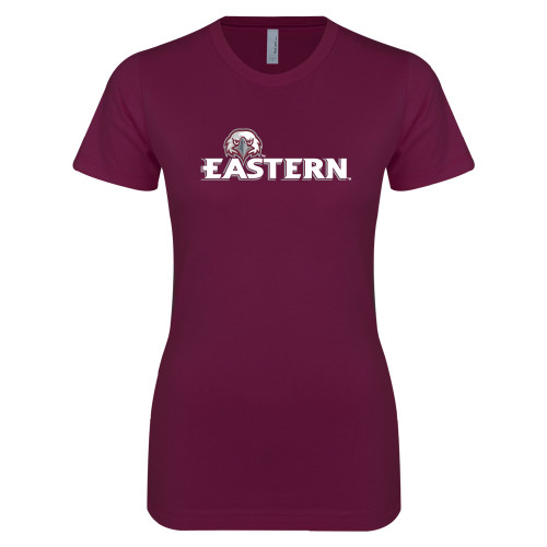  Next Level Womens Maroon Boyfriend Tee - Eastern w/ Eagle Head