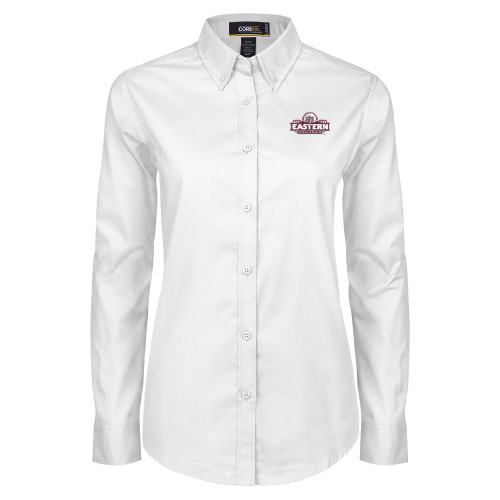  Womens White Twill Button Down Long Sleeve - Official Logo