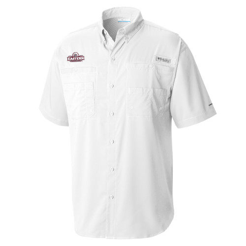  Columbia White Tamiami Performance Short Sleeve Shirt - Official Logo