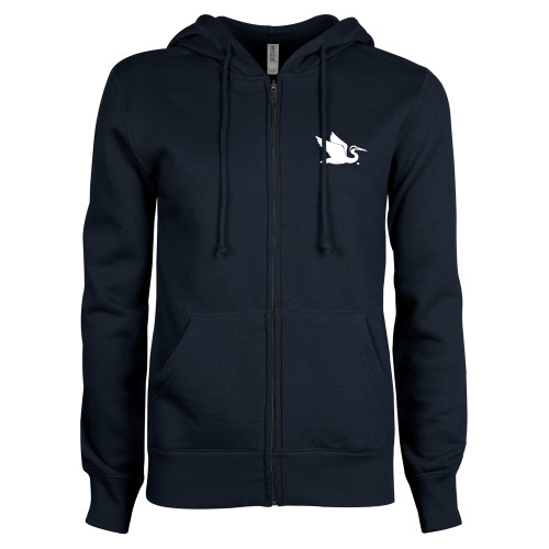  ENZA Womens Navy Fleece Full Zip Hoodie - Everglades University Egret® Mascot Trademark