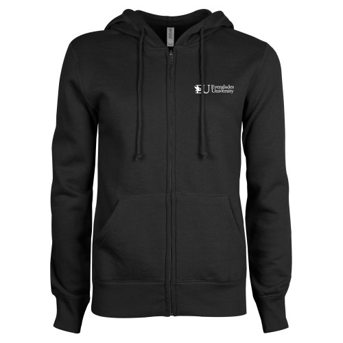  ENZA Womens Black Fleece Full Zip Hoodie - Egret Everglades University® Horizontal Trademark