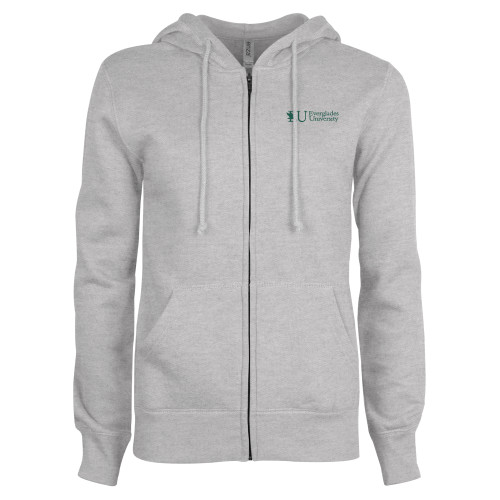  ENZA Womens Grey Fleece Full Zip Hoodie - Egret Everglades University® Horizontal Trademark