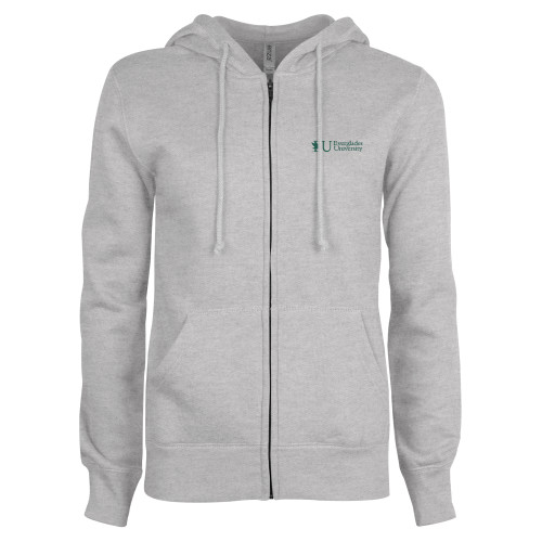 ENZA Womens Grey Fleece Full Zip Hoodie - Egret Everglades University® Horizontal Trademark