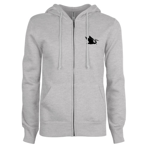  ENZA Womens Grey Fleece Full Zip Hoodie - Everglades University Egret® Mascot Trademark