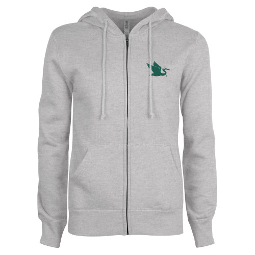  ENZA Womens Grey Fleece Full Zip Hoodie - Everglades University Egret® Mascot Trademark