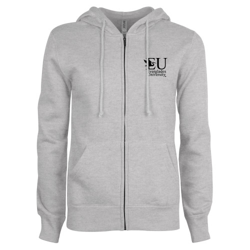  ENZA Womens Grey Fleece Full Zip Hoodie - EU W/ Egret Everglades University® Vertical Trademark Green