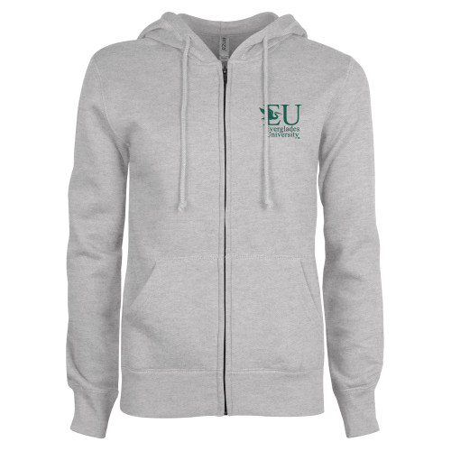  ENZA Womens Grey Fleece Full Zip Hoodie - EU W/ Egret Everglades University® Vertical Trademark Green