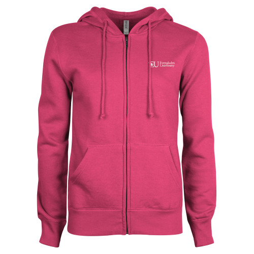  ENZA Womens Fuchsia Fleece Full Zip Hoodie - Egret Everglades University® Horizontal Trademark